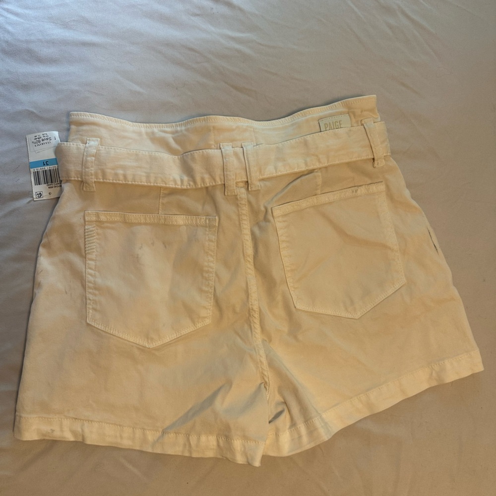 PAIGE Paperbag Waist Shorts Size 31 Quartz Sand Tie Waist NWT Beige Summer - Picture 11 of 16
